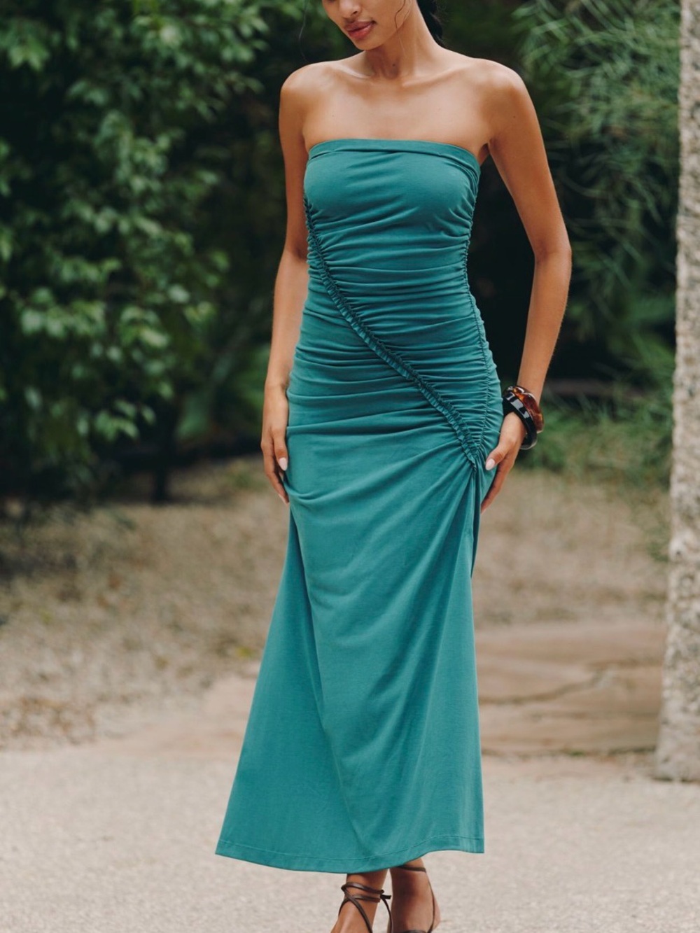 Anthropologie Gabbie olive Green Draped Midi Dress